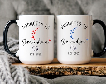 Promoted to Grandma Grandpa Mug Est 2025 Pregnancy Announcement Grandparents Mug First Time Grandpa Gift For New Grandma New Grandpa Grandpa
