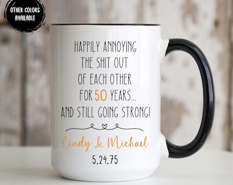 50th Anniversary Mug, 50 Year Wedding Anniversary Gift For Wife Husband, Happy 50 Year Golden Mom Dad Parents Personalized Couple Coffee Cup