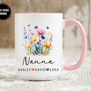 Nanna Mug With Grandkids Name Personalized Nanna Grandmother Mothers Day Nanna Gift From Grandson Granddaughter Nanna Wildflower Cup Grandma
