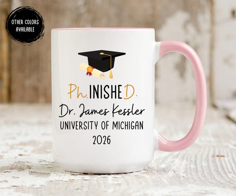 PhD Graduation Gift 2026 PhD Gifts For Him Her Doctoral Dr. Phd Grad, Phinished Doctoral Degree Doctor Graduation Gift Mug, Personalized PhD afbeelding 3