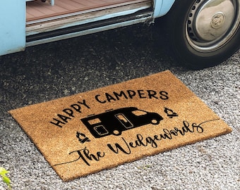 Camperdeurmat met naam - Cadeau deurmat camper - Camperdeurmat binnen - Camperdecoratiecadeaus - Selecteer je camper