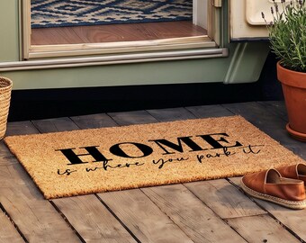 El hogar es donde lo aparcas - Alfombra de camping personalizada - Regalo para campistas