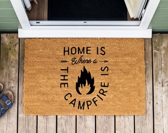 Home Is Where The Campfire Is Doormat - Personalised Camping Mat - Gift