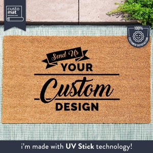 a door mat that says send us your custom design