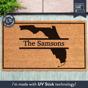 Personalized State Family Name Doormat - Couples Name Doormat - Custom Coir Mat - Home Decor - Gift - Wedding Gift - Closing Gift - Florida