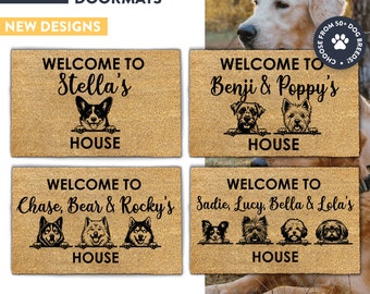 Tapis de bienvenue personnalisé cadeau chien - paillasson bienvenue dans notre maison pour chien - cadeau de race de chien personnalisé - paillasson de bienvenue chien - tapis de bienvenue personnalisé pour chien