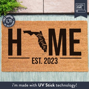 Vloerkleed staat Florida - Aangepaste deurmat Home State - Mat kaart staat - Aangepast gepersonaliseerd cadeau - Deurmat housewarming - Decor veranda - Amerikaanse staat
