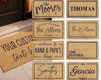 Custom Surname Doormat | Personalised Family Name Welcome Mat | Housewarming