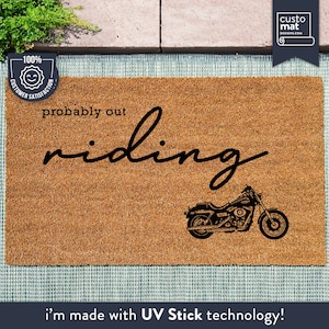 Probably Out Riding - Motorbike Mat - Personalized Welcome Mat - Motorsport Travel Design - Custom Coir Doormat