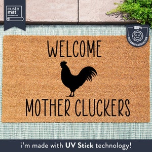 Willkommen Mutter Cluckers - Lustige Fußmatte - Hahn Fußmatte - Willkommen Matte - Bauernhaus Matte - Lustiges Geschenk - Haus Fußmatte - Einweihungsgeschenk
