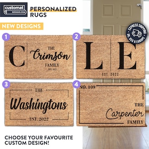 Unique Custom Door Mats - Personalized Family Name Doormats - Customized Rugs With Initials and Est Dates - Gift For a New Home or Couple