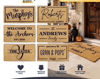 Personalised Family Name Front Door Mat | Custom Coir Doormat | Gift