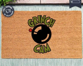 Grinch Cam - He's Watching - Grinch Doormat - Christmas Doormat - Funny Doormat - Housewarming Decor - Grinch Decorations - Holiday Rug