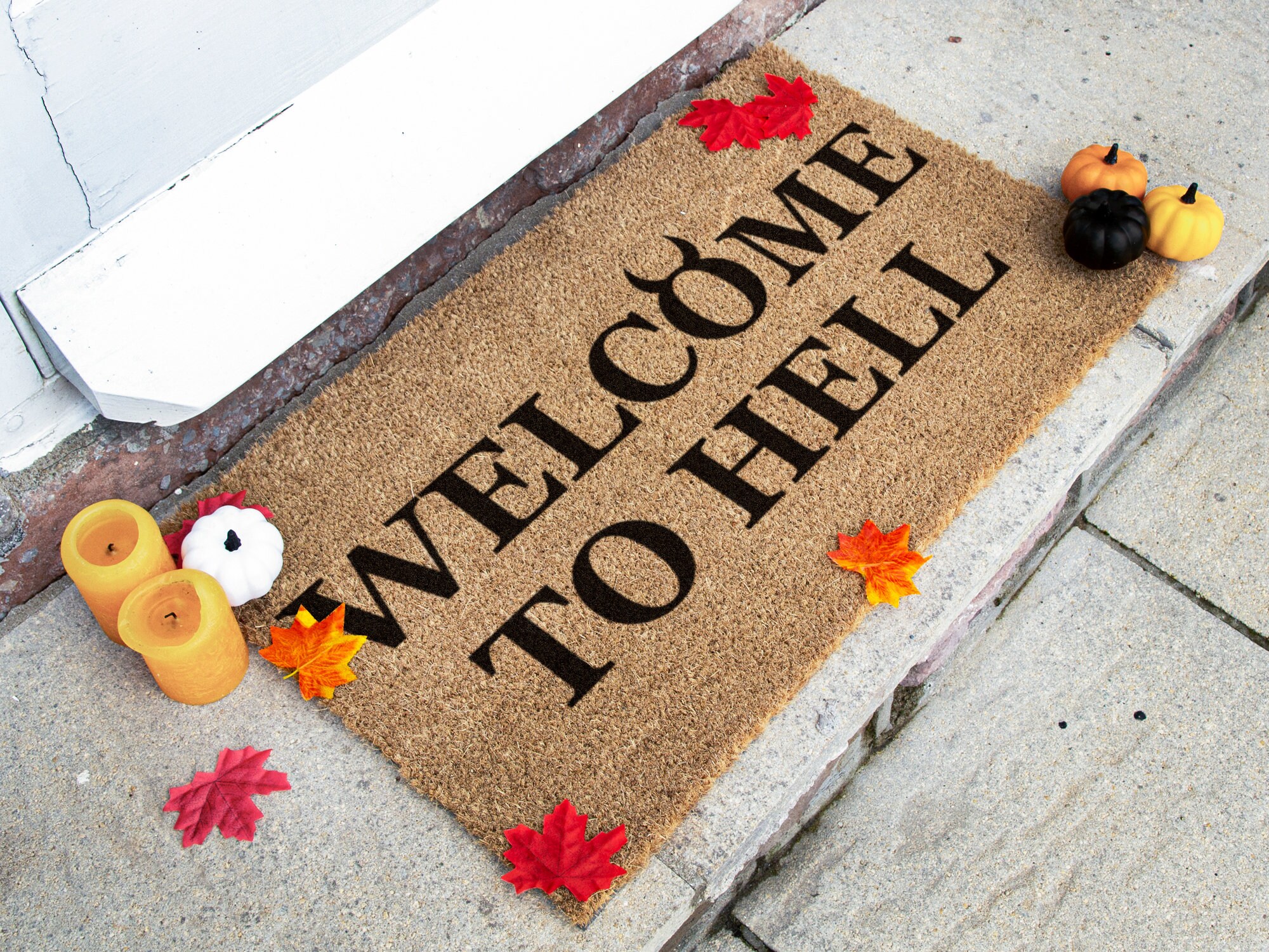 Welcome to Hell Devil Horns - Funny Welcome Doormat - Devil