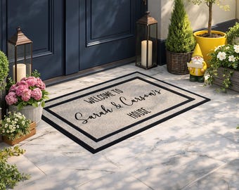 Felpudo con los nombres de la pareja – Felpudo de bienvenida a nuestra casa – Felpudo personalizado – Regalo de inauguración de casa – Felpudo de boda
