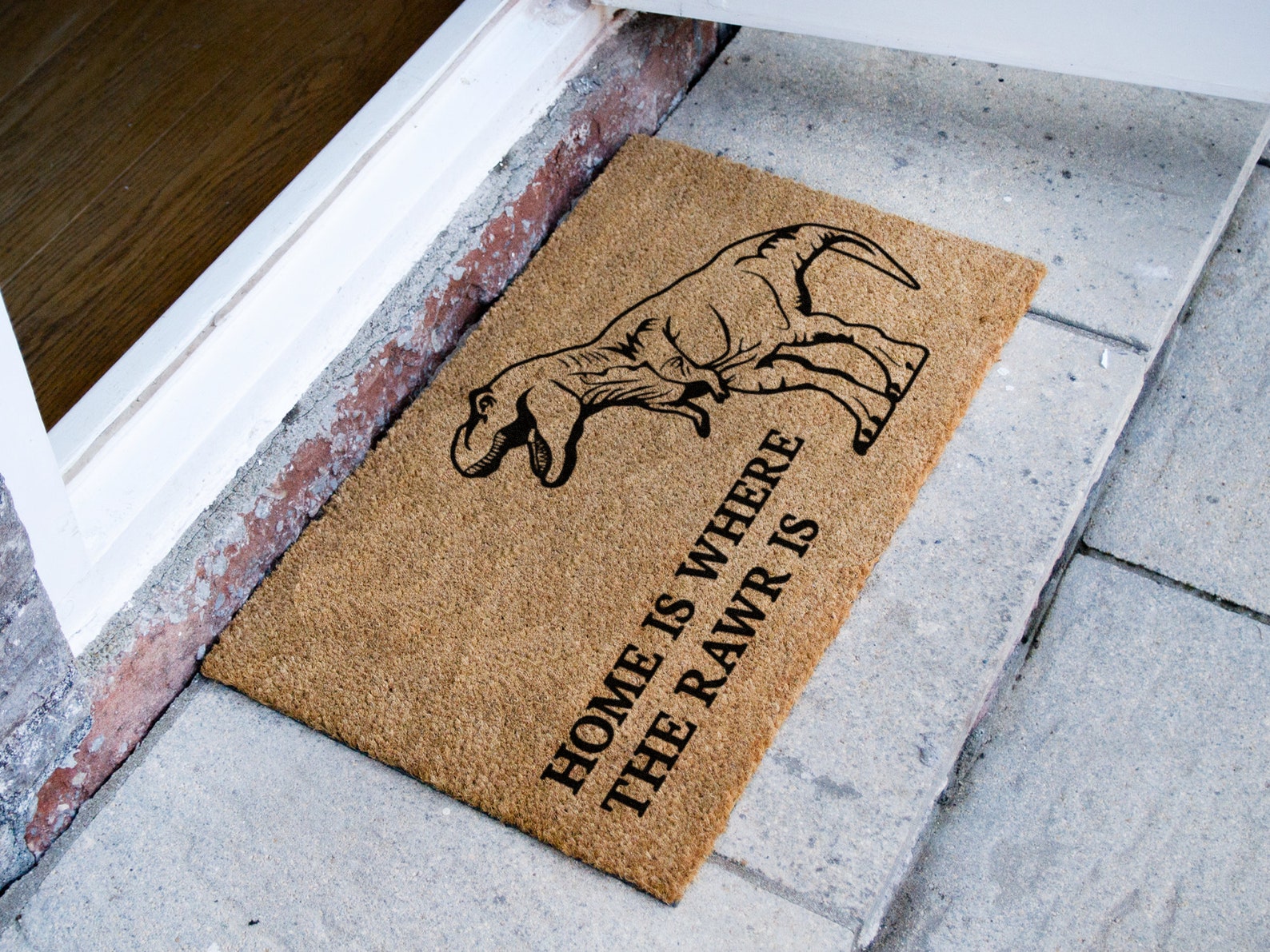 Dinosaur Trex Home is Where the Rawr is Doormat Funny Etsy