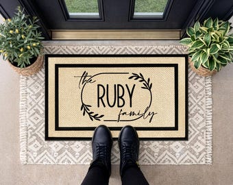 Alfombra de exterior para porche con apellido personalizado, alfombra de bienvenida resistente.