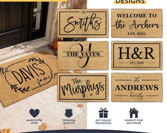 Surname Welcome Mat Personalised | Custom Coir Family Doormat | Gift UK
