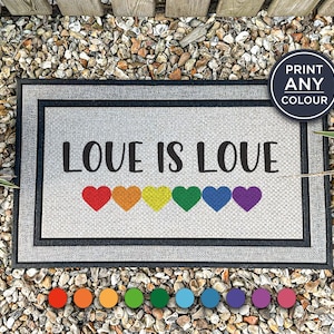Love Is Love Rainbow Heart Doormat - Gay Pride - LGBTQ  - Customised Rug - Heart Door Mat - Customized Welcome Mat - New Home Gift