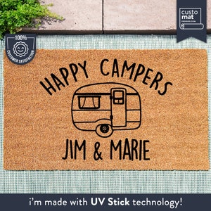 Personalized Happy Campers Doormat - Custom Coir Welcome Mat With Camping Names - House Name Sign - Home Decor