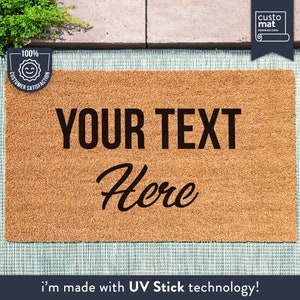 a door mat that says, your text here i'm made with vinyl technology