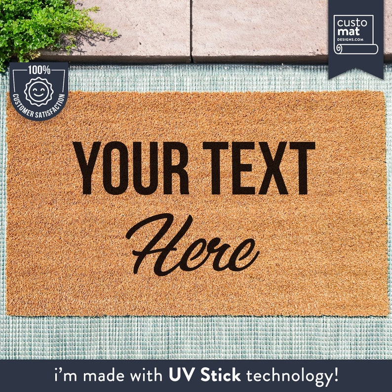 a door mat that says, your text here i'm made with vinyl technology