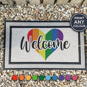 Zerbino di benvenuto arcobaleno - Zerbino Gay Pride - Tappeto personalizzato - Zerbino con cuore arcobaleno - Zerbino di benvenuto personalizzato - Regalo per chiunque