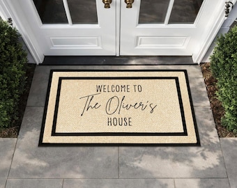 Felpudo personalizado para el hogar familiar, alfombra de bienvenida duradera para exteriores con nombre.