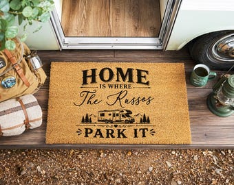 Personalised Campervan Doormat – Happy Campers Family Surname