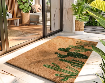 Felpudo personalizado para amantes de los cactus - Felpudo con estampado de suculentas verdes - Regalo perfecto para entusiastas de las plantas - Saludo con ambiente desértico - Cactus personalizado
