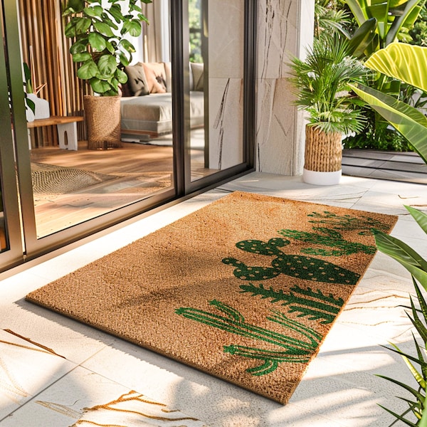 Custom Cactus Lover Entry Mat - Green Succulent Pattern Doormat - Perfect Gift For Plant Enthusiasts - Desert Vibe Greeting - Custom Cactus