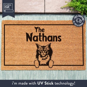 Tapis de bienvenue personnalisé chat des forêts norvégiennes - paillasson personnalisé chat des forêts norvégiennes - décoration de porche - cadeau pour les amoureux des chats - tapis de bienvenue à la maison
