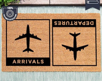 Arrivals And Departures Plane Welcome Doormat - Funny Pilot Air Stewardess Doormat - Housewarming Gift - Gift For People Who Love To Travel