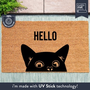 Cat Door Mat - Hello - Cat Lover - Pet Gift Ideas - Doormat for Pet Lovers - Fur baby - Custom Coir Welcome Mat - Porch Decor