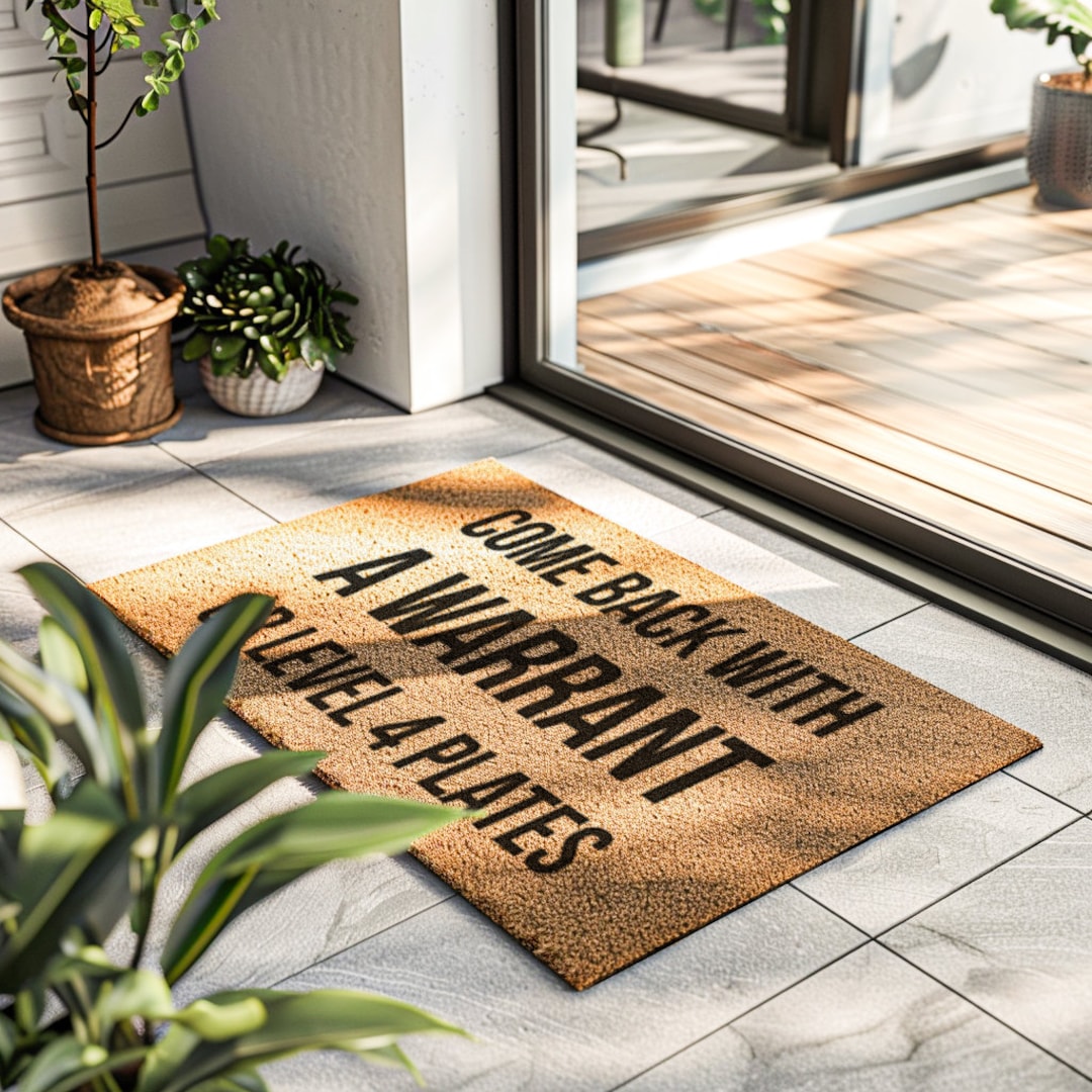 Come Back With A Warrant or Level 4 Plates Doormat Funny Doormat Body