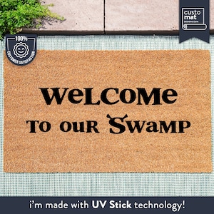 Welcome To Our Swamp - Personalized Shrek Inspired Coir Door Mat - Fandom And Film Doormats - Perfect Disney Lover Gift