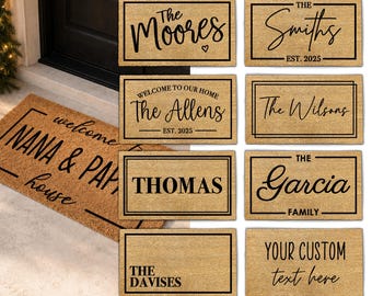 Front Door Family Name Doormat | Personalised Custom Mat | Housewarming Gift