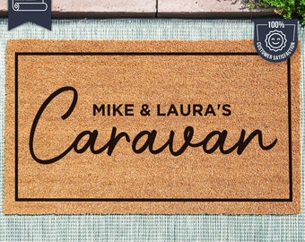 Customized Caravan Doormat - Personalized Camping Doormat - Custom Campervan Door Mat - Coir Welcome Mat For Campsite - Camping Gift