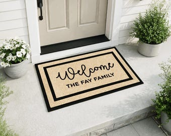 Custom Last Name Front Entrance Rug, Rainproof Family Doormat