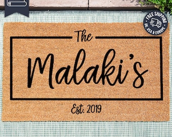 Personalized Doormat With Border - A Customized Family Name Door Mat - Wedding Gift - Closing Gift - Welcome Doormat - Monogram Rug