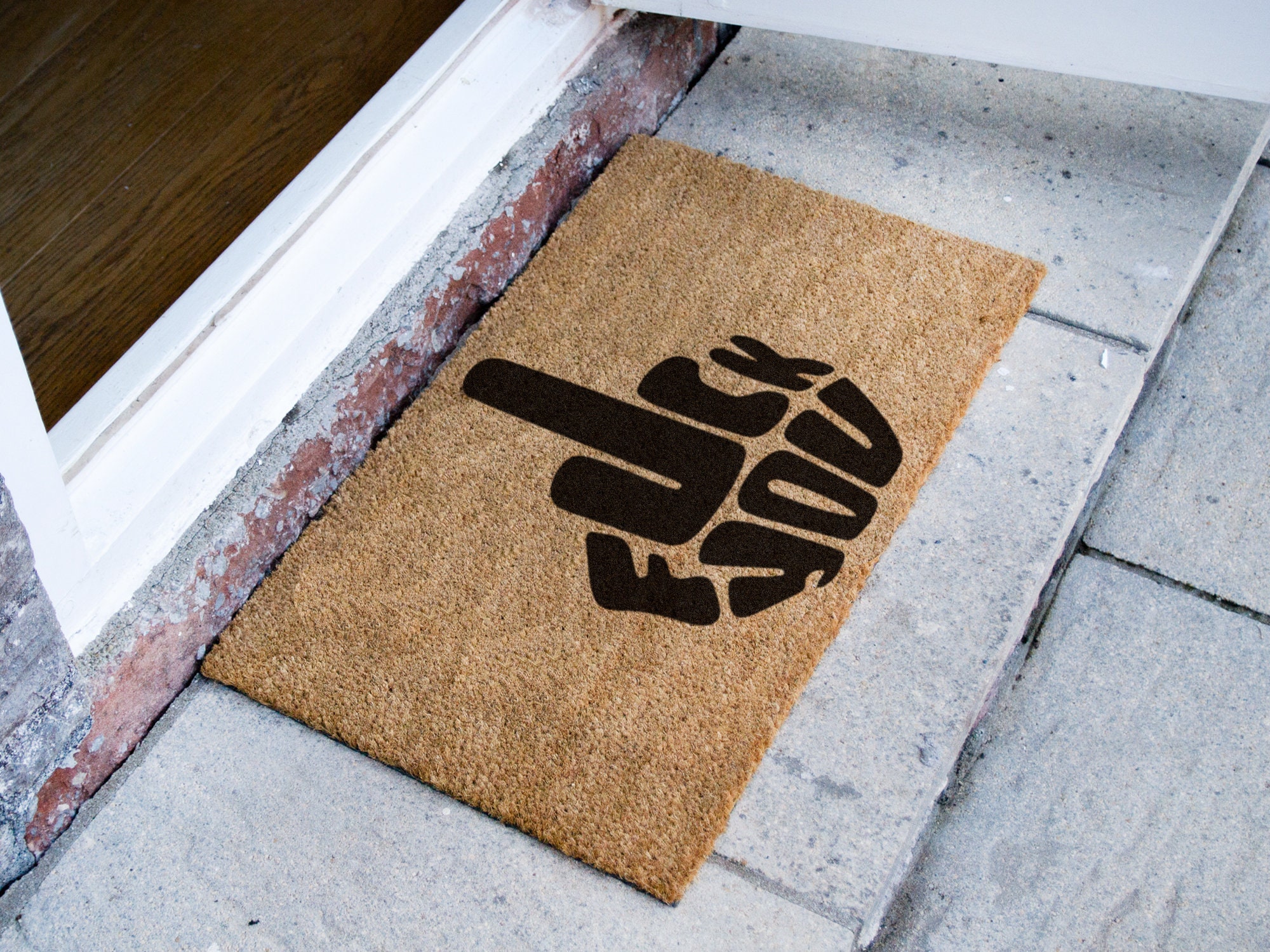 Rude Rug Fuck You Middle Finger Doormat - Go Away - Custom Rug - Rude Doormat ...