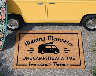 Camping Doormat - Making Memories One Campsite At A Time - Door Mat With Family Name - Customize Your Own Camper - Indoor Outdoor Doormat