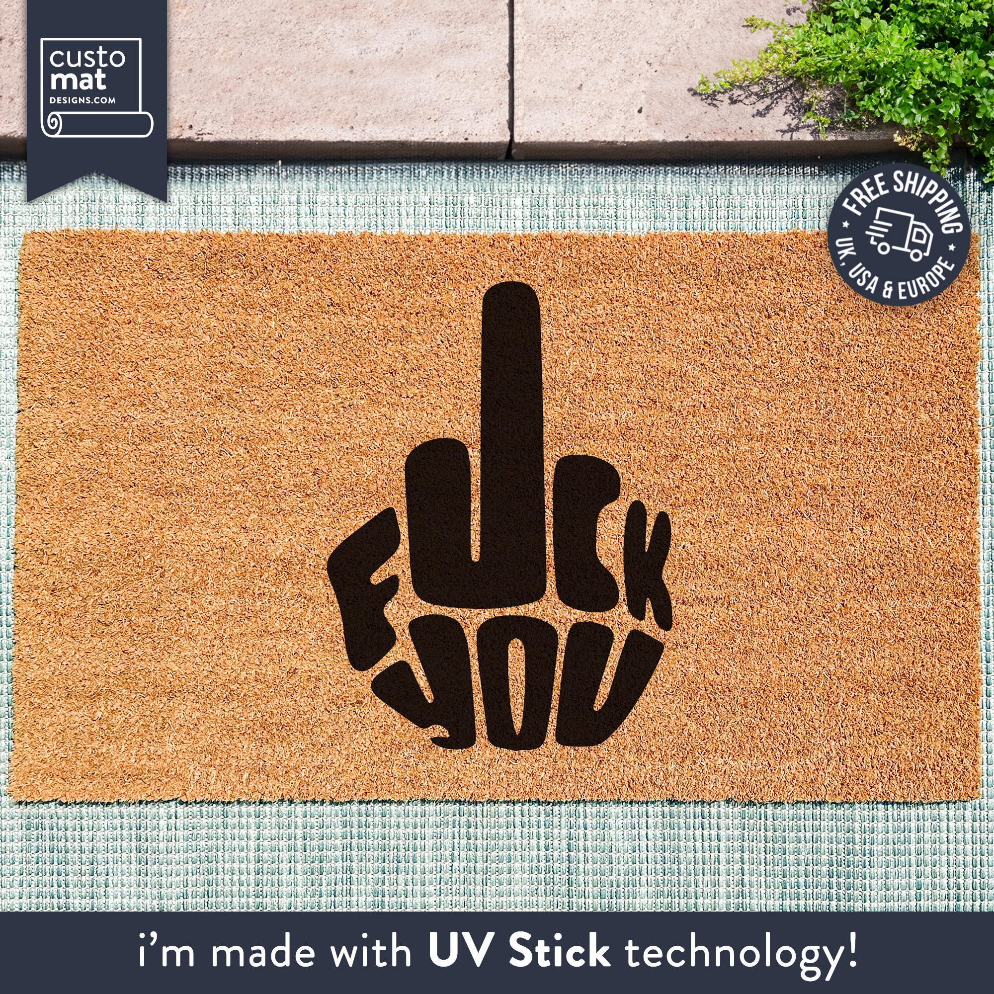 Fuck You Middle Finger Doormat - Go Away - Custom Rug - Rude