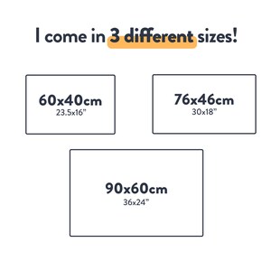May include: Three different sizes of a rectangular canvas print are shown. The sizes are 60x40cm (23.5x16 inches), 76x46cm (30x18 inches), and 90x60cm (36x24 inches).