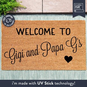 Welcome To Gigi & Papa G's Custom Rug - Personalized Grandparent Door Mat - Personalized Coir Rug - Welcome Mat - Grandparent Gift Idea