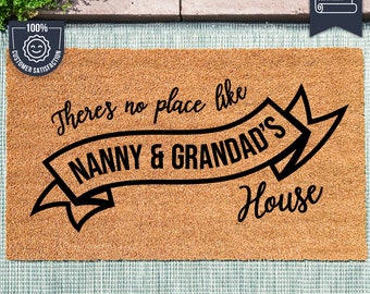 There&#39;s No Place Like Nanny And Grandad&#39;s House - Personalized Grandparents Gift - Personalized Family Mat - Custom Grandparent Gift