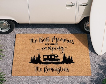 Custom Camping Doormat - Pesonalized Campsite Door Mat - Custom Coir Welcome Mat - Camping Decor
