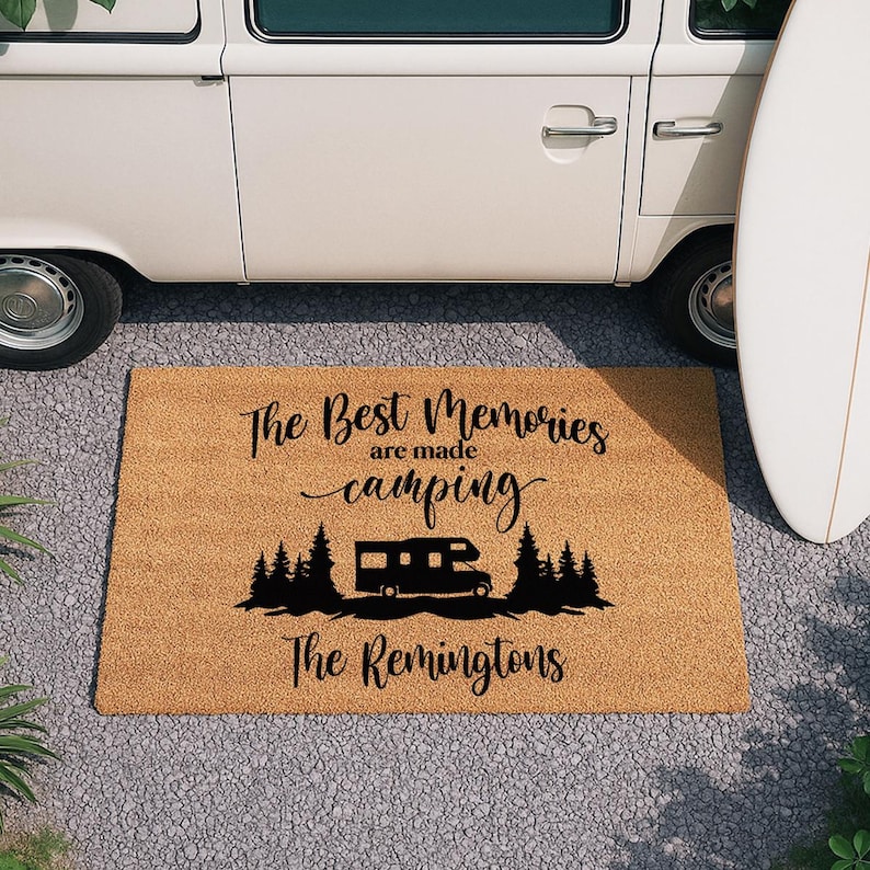 Custom Camping Doormat - Pesonalized Campsite Door Mat - Custom Coir Welcome Mat - Camping Decor image 1