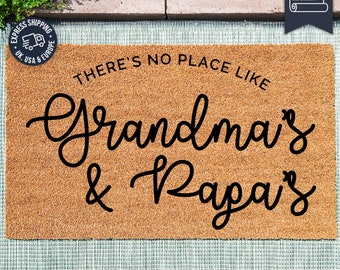 There's No Place Like Grandma's and Papa's - Front Door Decorations - Grandparents Gift - Personalised Doormat For Grandparents - Doormat