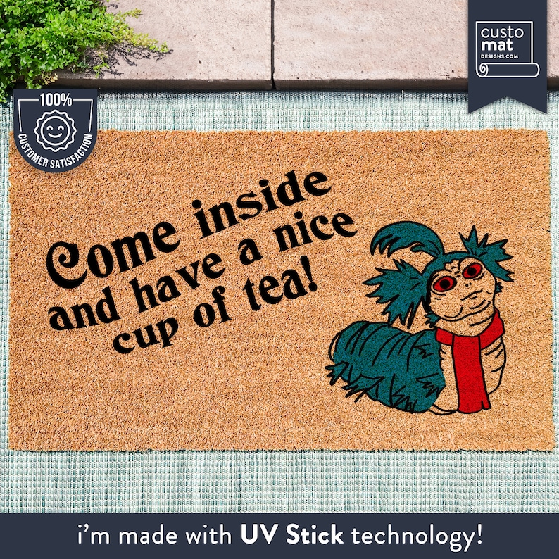 a door mat with a picture of a cartoon character on it